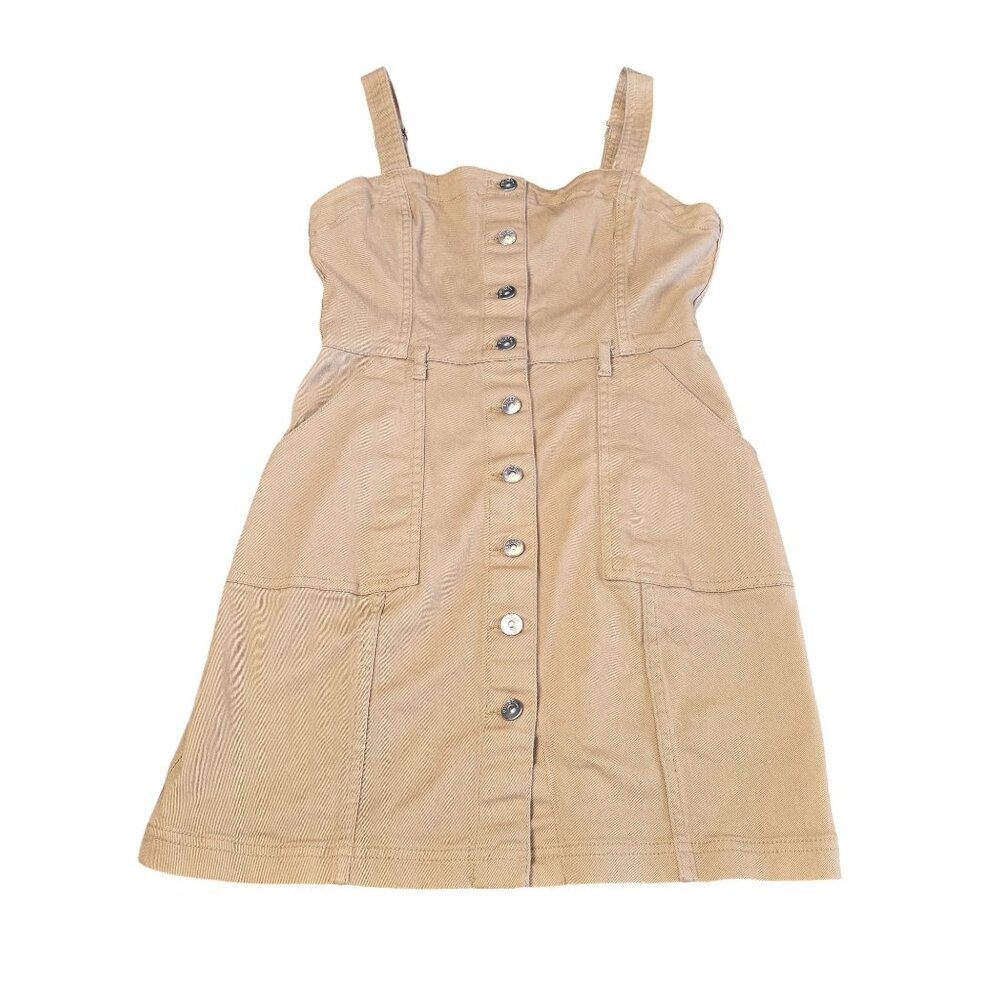 Divided Denim Khaki Overall Button Dress ‎ Size: S Excellent Used Condition